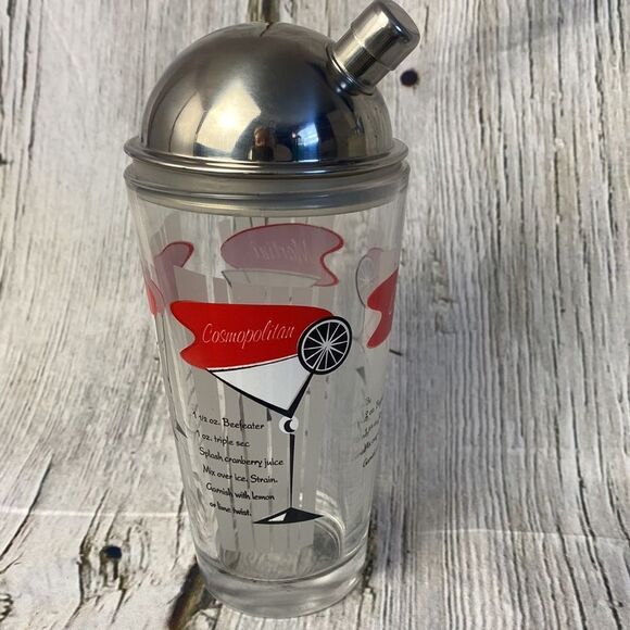 Vintage Cocktail Shaker Glass Silver Dome Lid - Picture 4 of 9